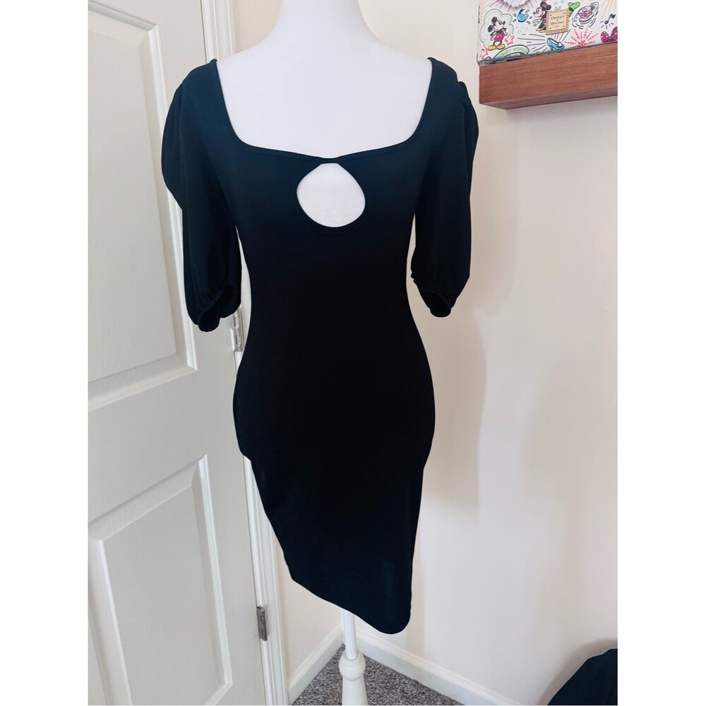 Missguided Black Midi Dress with Front Keyhole